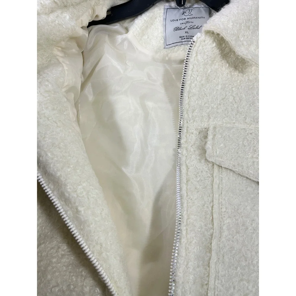 Love For Humanity Black Label Jacket Women XL Cream Faux Shearling Teddy Zip‎ - Picture 10 of 10